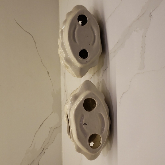 SET of Two Ceramic Porcelain Christmas Tree White Gold Tea Light Holder Can - Picture 6 of 8